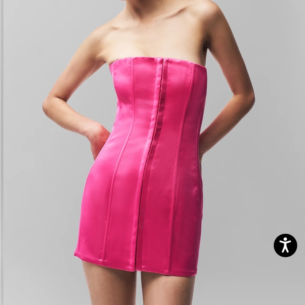 Danielle Guizio Strapless Mini Dress in Hot Pink